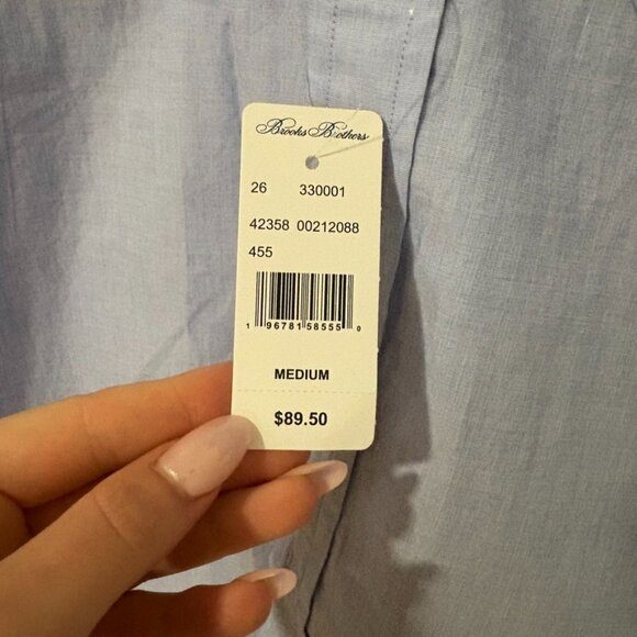 NWT Brooks Brothers Regular Short Sleeve Button Down 100% Cotton Blue Medium - Picture 3 of 5